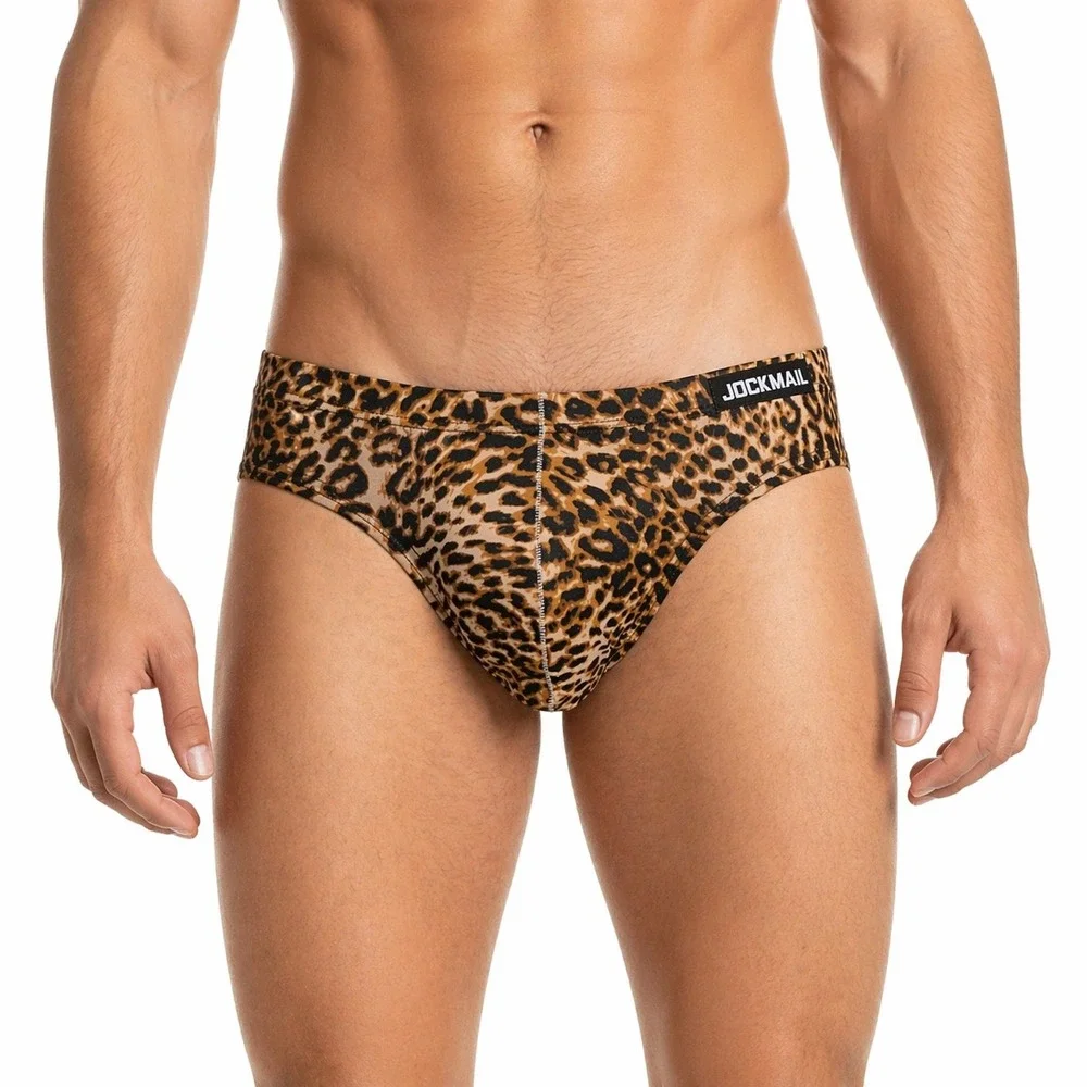 JOCKMAIL Medium (27-30) Mens Leopard Print‎ Low Rise Briefs Brown Cheetah JM394